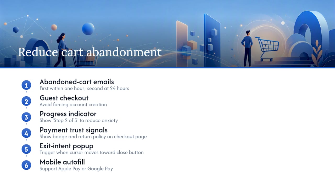 Strategies to reduce cart abandonment for ecommerce — overview diagram