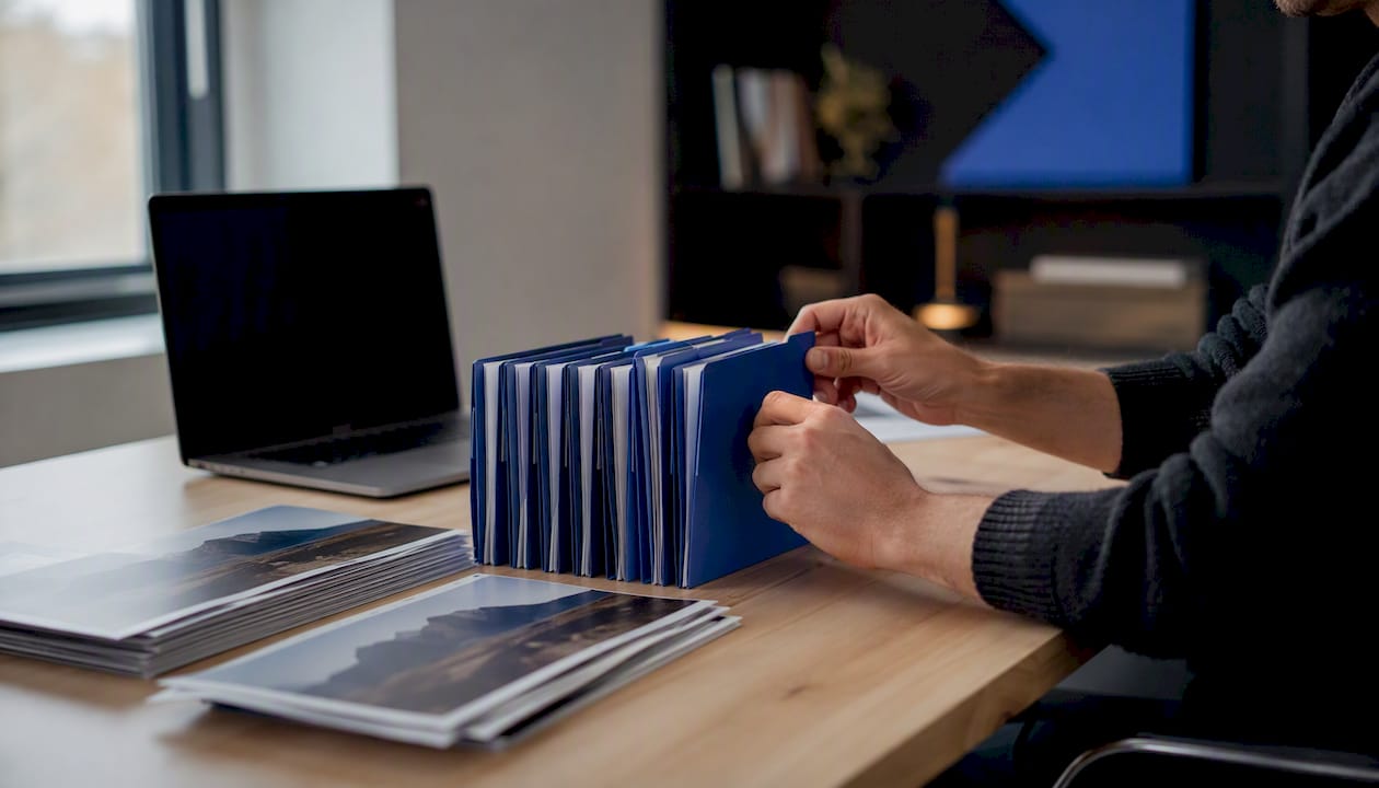 Hands compressing image files with external SSD
