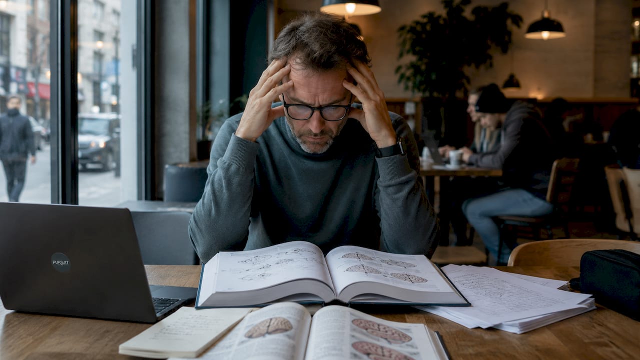 Man overwhelmed by emotional stress at desk