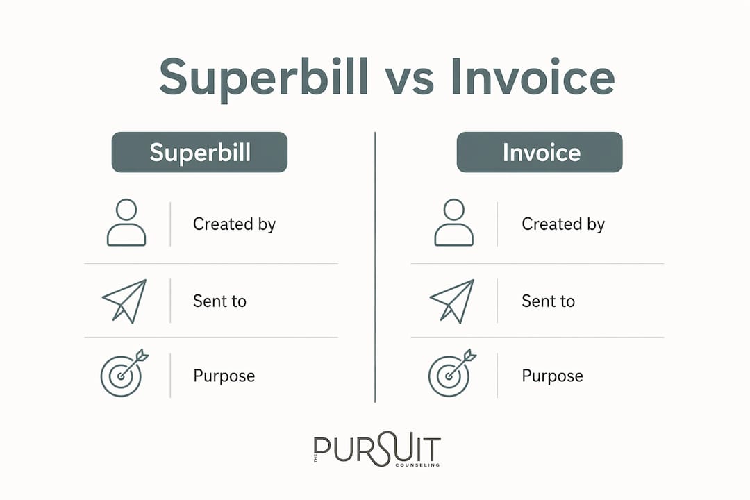 Infographic comparing superbill and invoice documents