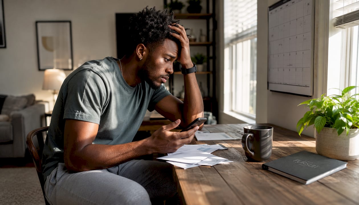 Man struggling with time and task management at home