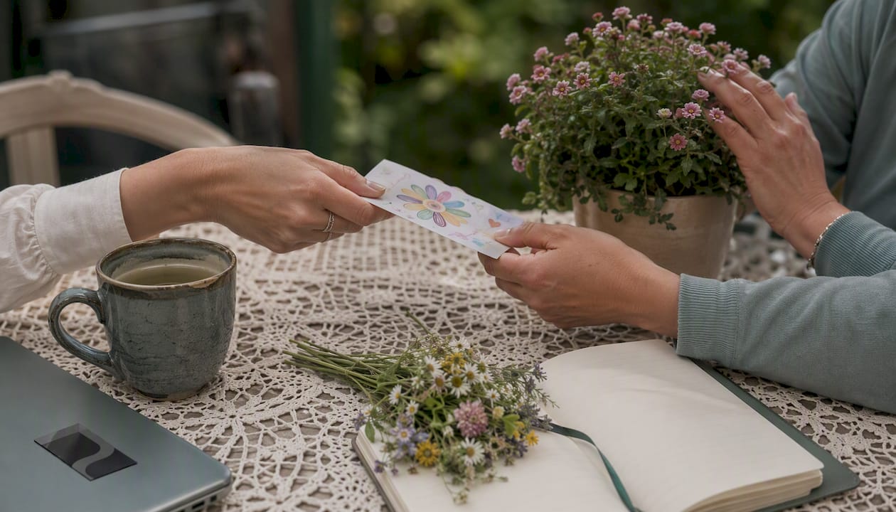 Hands exchanging note of admiration