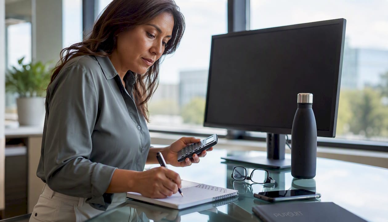 Professional calculating coaching ROI with notes