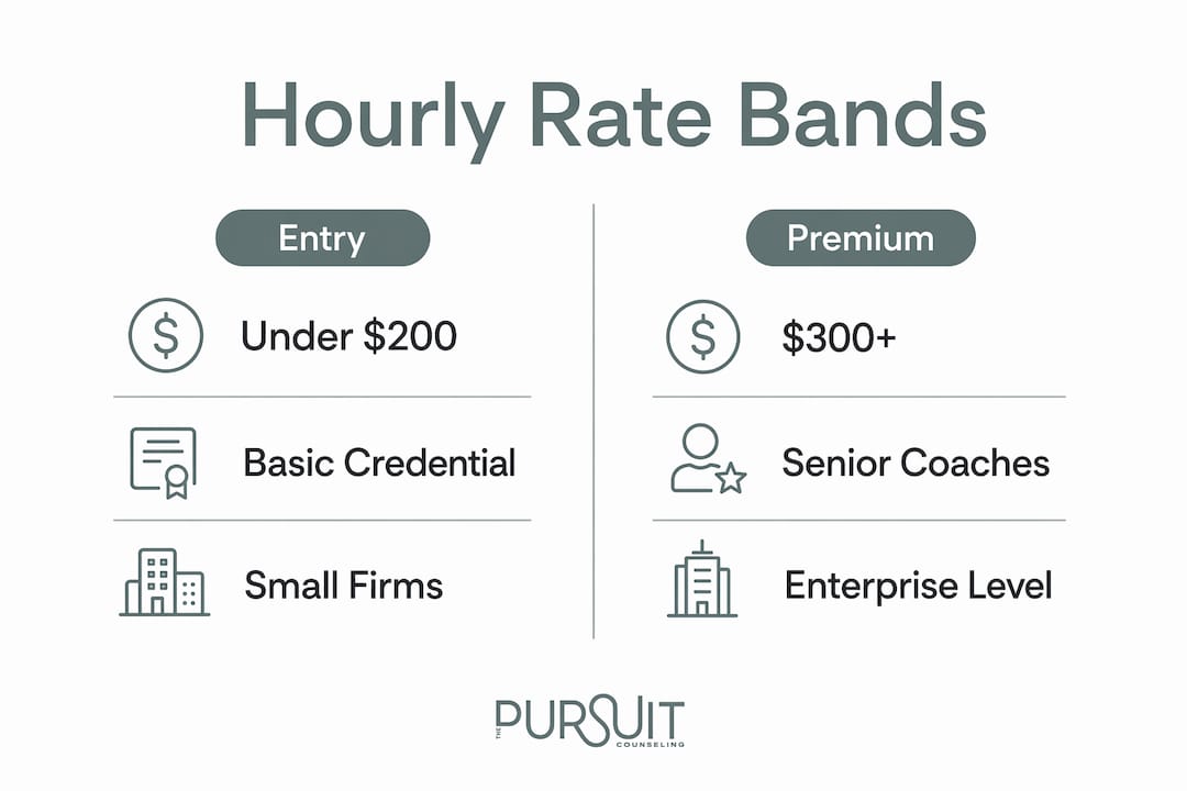 Infographic comparing entry and premium hourly coaching rates