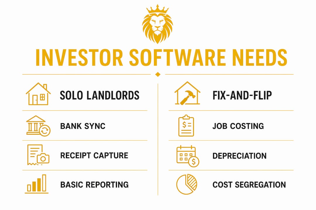 Infographic comparing rental accounting features for investor types