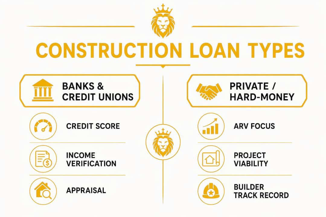 Infographic comparing construction loan lender types
