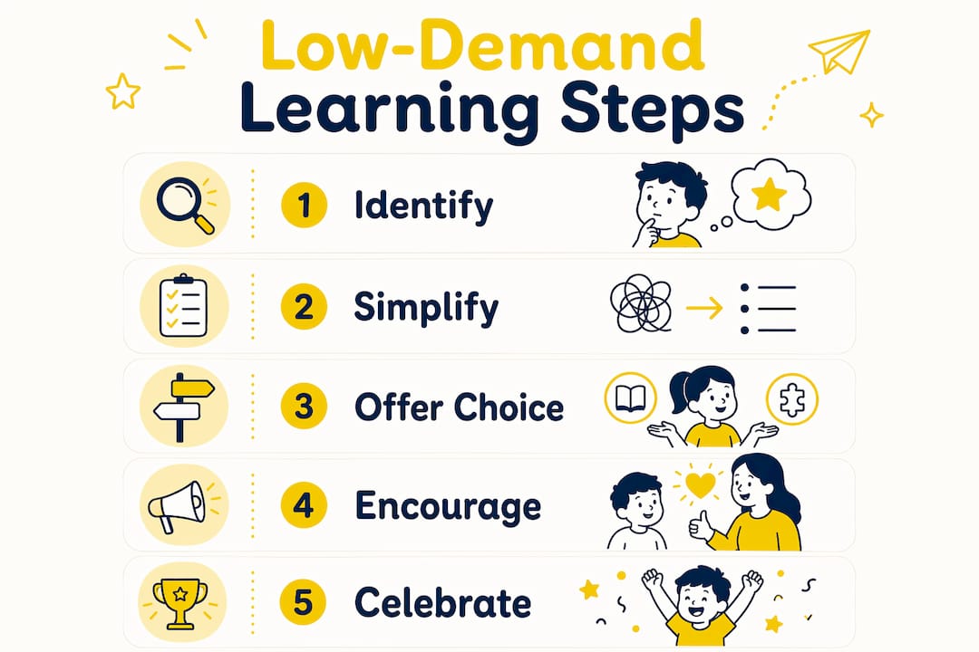 Infographic illustrating steps of low-demand learning