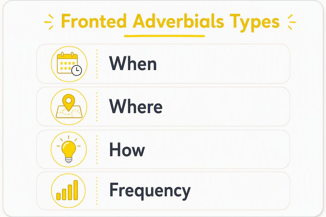 Infographic showing four types of fronted adverbials