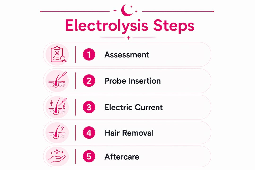 Infographic showing steps in chin hair electrolysis