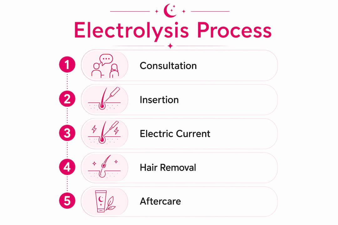 Infographic showing electrolysis hair removal process steps