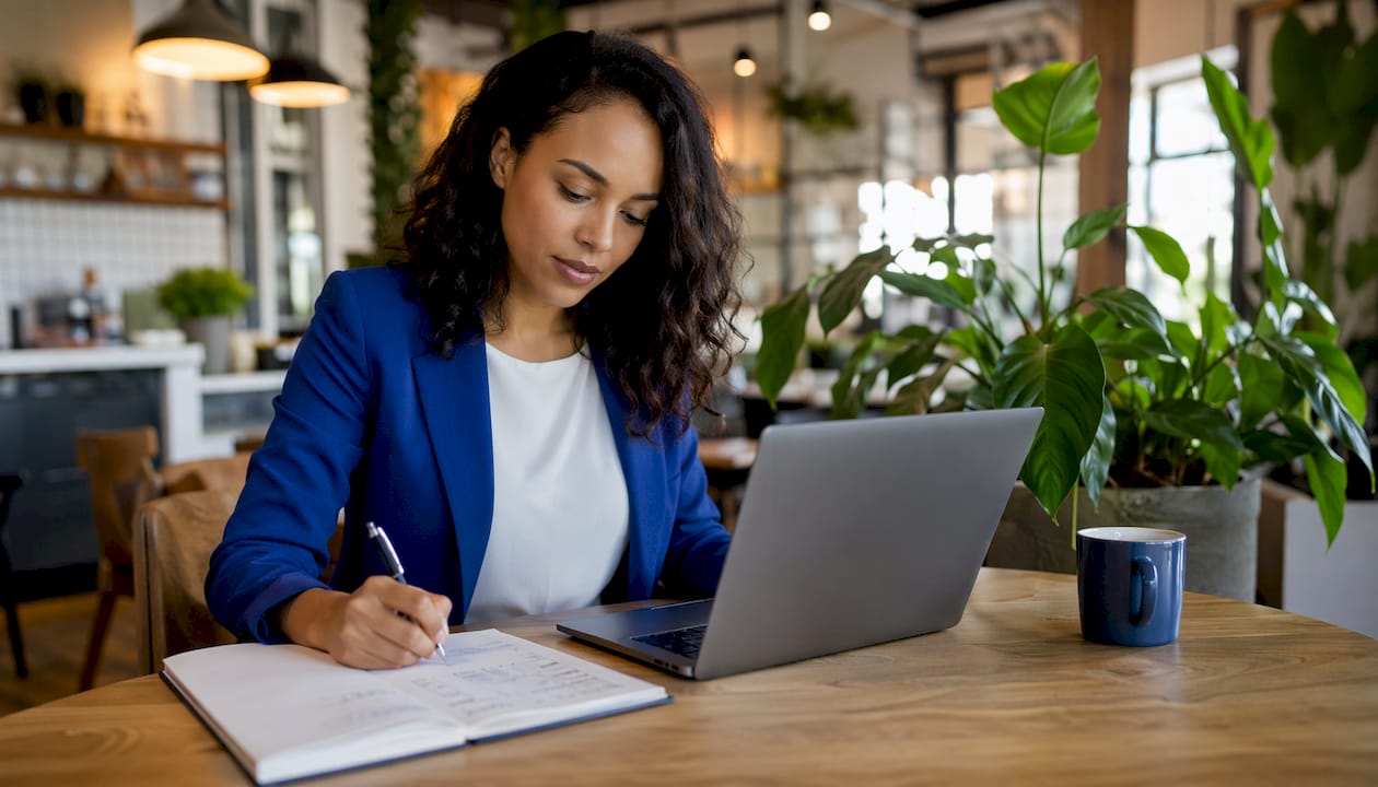 Realtor setting up drip campaign at home office