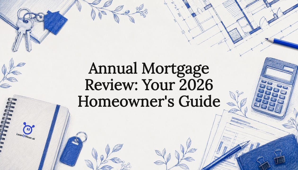 Decorative title card illustration for mortgage review