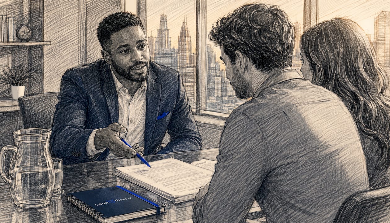 Loan officer discussing pre-approval with clients
