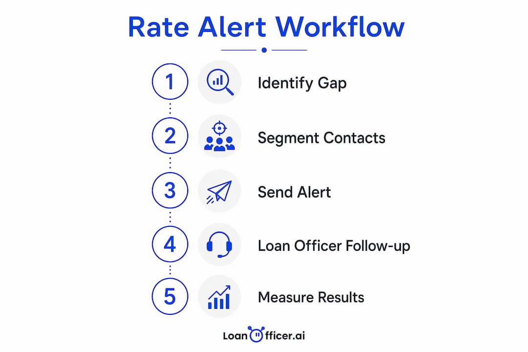 Infographic showing mortgage rate drop alert workflow steps