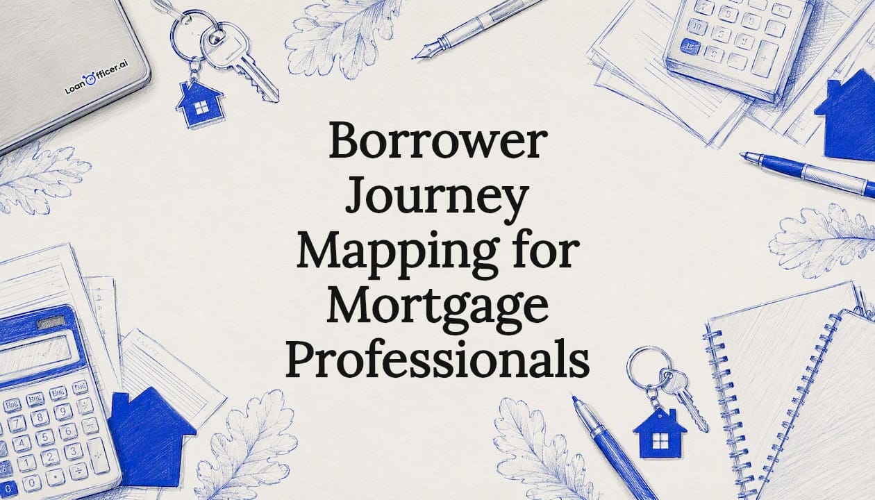 Decorative title card illustration with mortgage-themed sketches