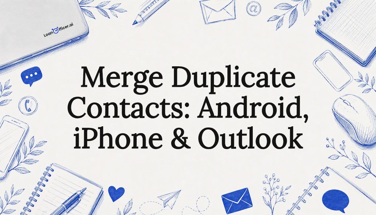 Decorative title card illustration with contact and device motifs