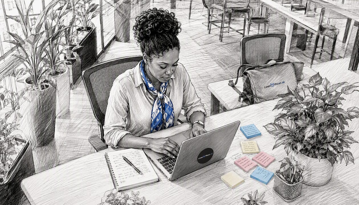 Loan officer working at office desk with laptop