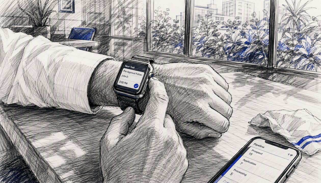 Hand tapping phone to trigger loan workflow