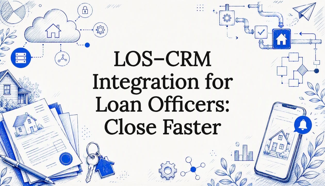 Decorative illustrated title card for LOS CRM integration article