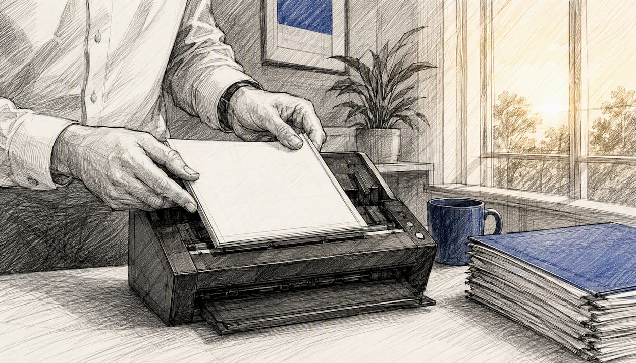 Hands organizing folders in office
