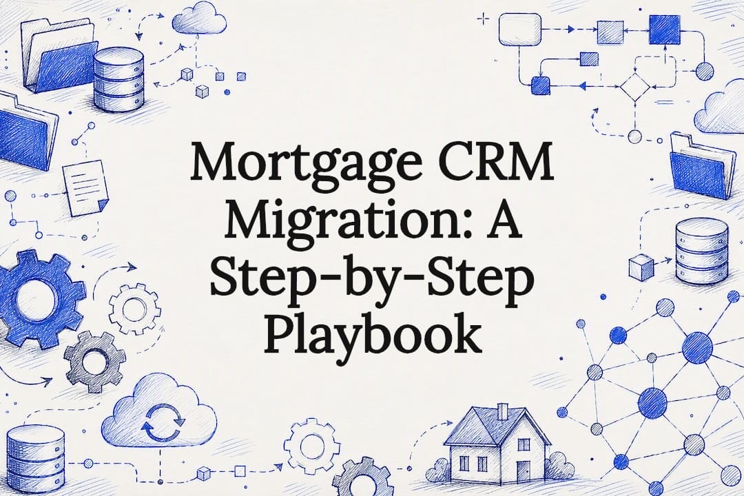 Decorative title card illustration for mortgage CRM migration
