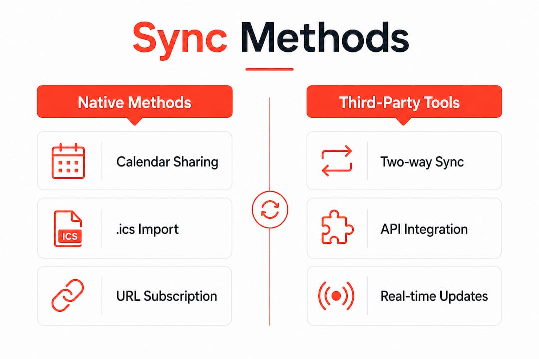 Infographic comparing Google Calendar sync methods