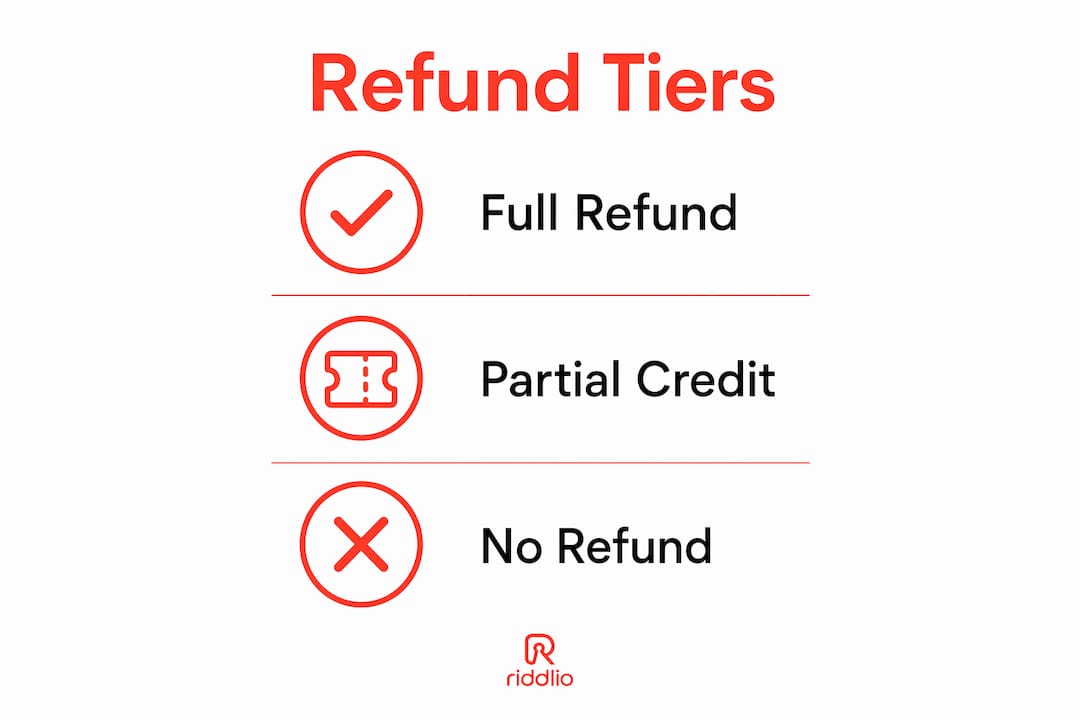 Infographic showing refund policy tiers