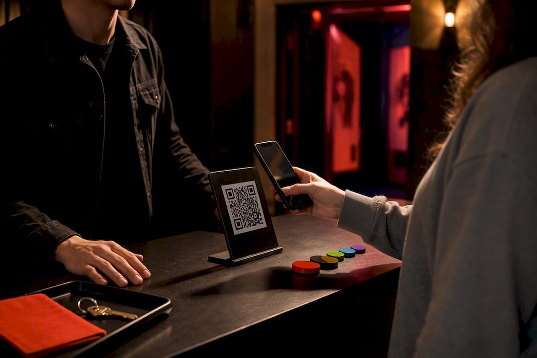 Staff member scanning an escape room reservation