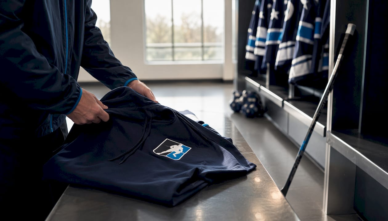Close-up of wearable hockey coach gear on table