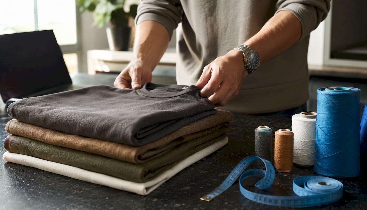 Close-up of heavyweight ring-spun cotton fabric and yarn