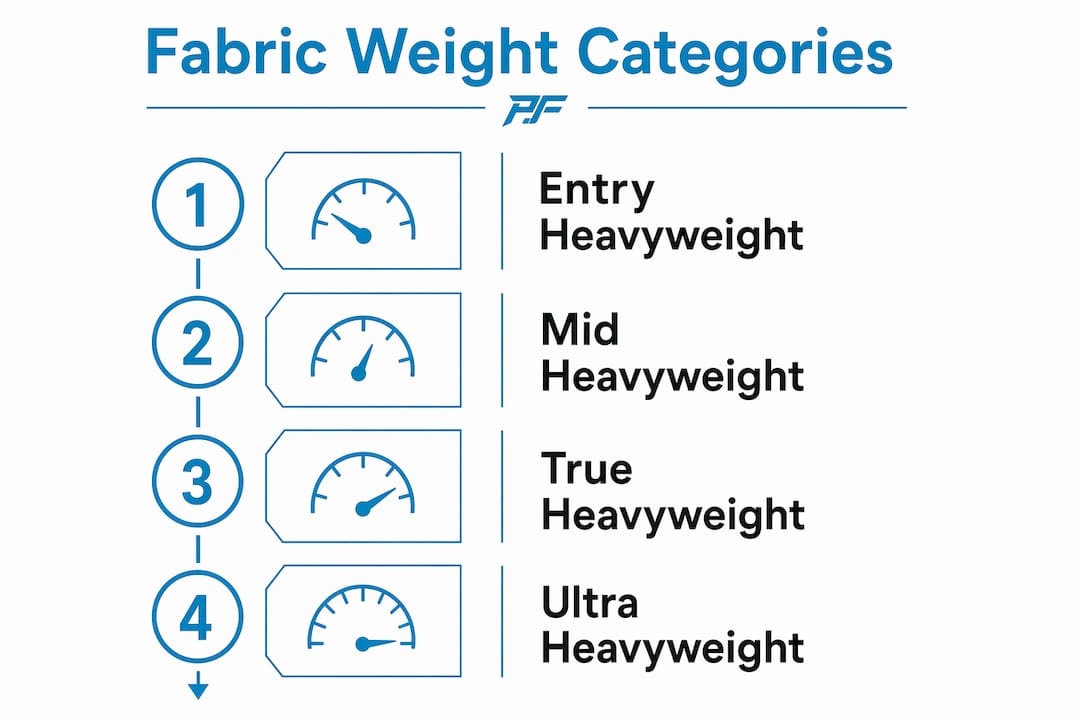 Infographic showing heavyweight t-shirt fabric weight categories