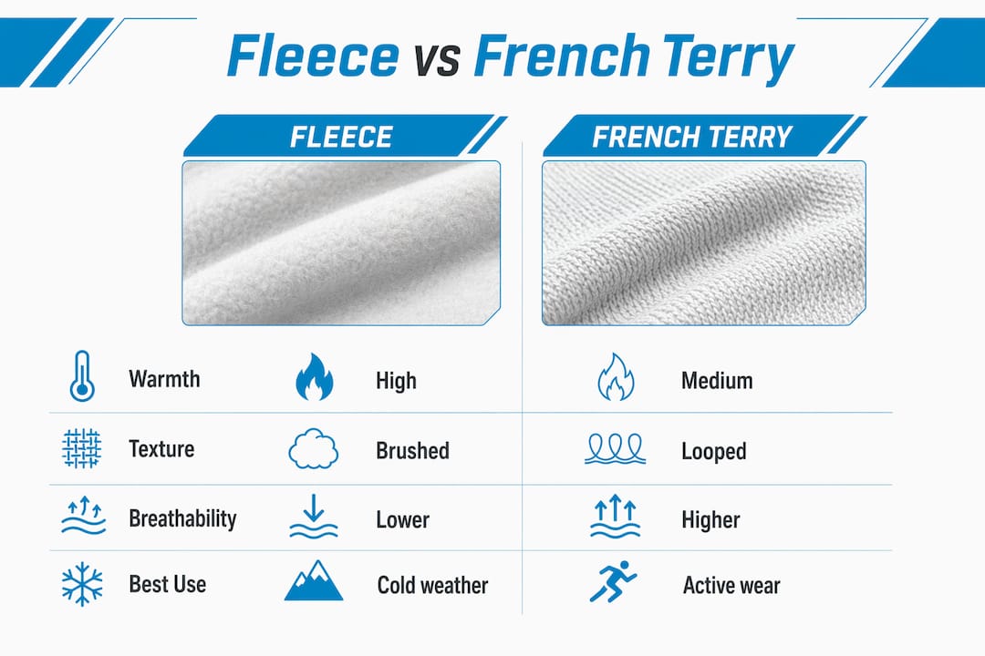 Infographic comparing fleece and French terry fabrics