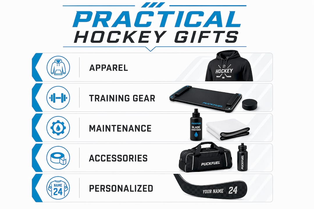 Infographic showing key practical hockey gift categories