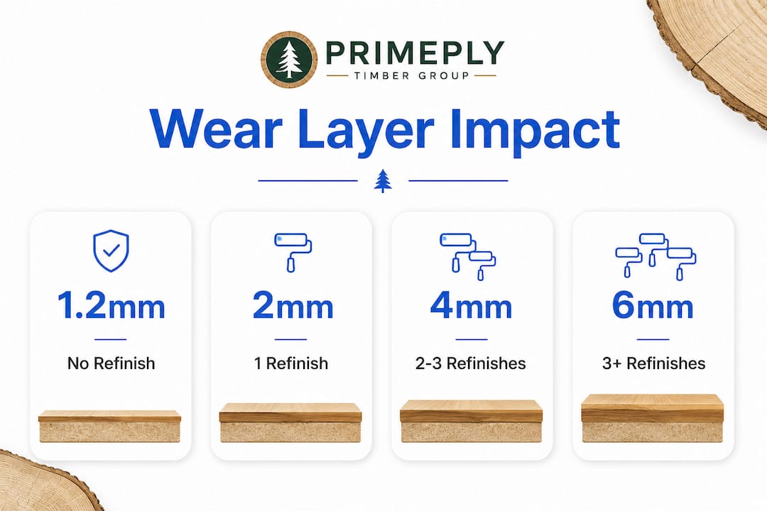 Infographic showing wear layer thickness vs refinish cycles