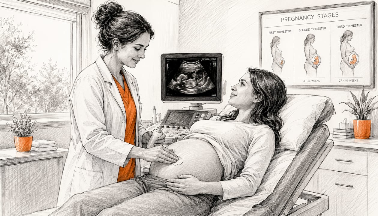 Ultrasound gel application on pregnant belly