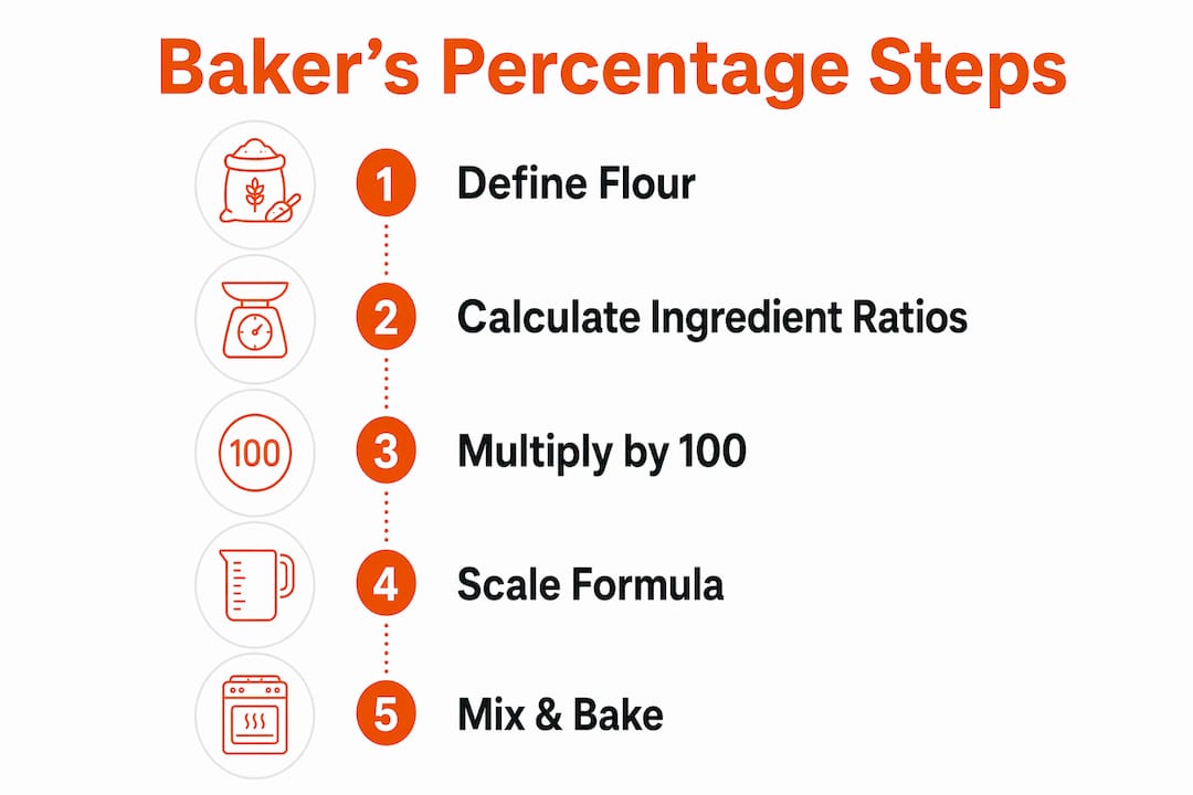 Infographic illustrating baker's percentage process steps