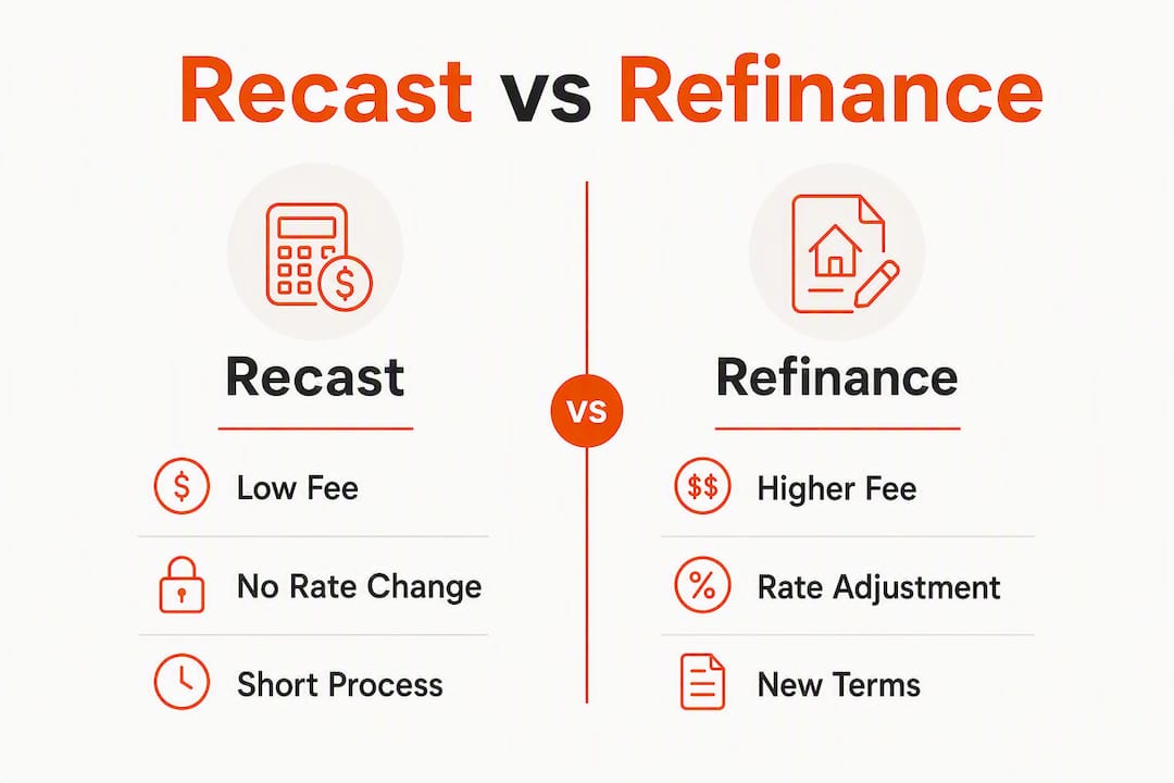 Infographic comparing recast and refinance features