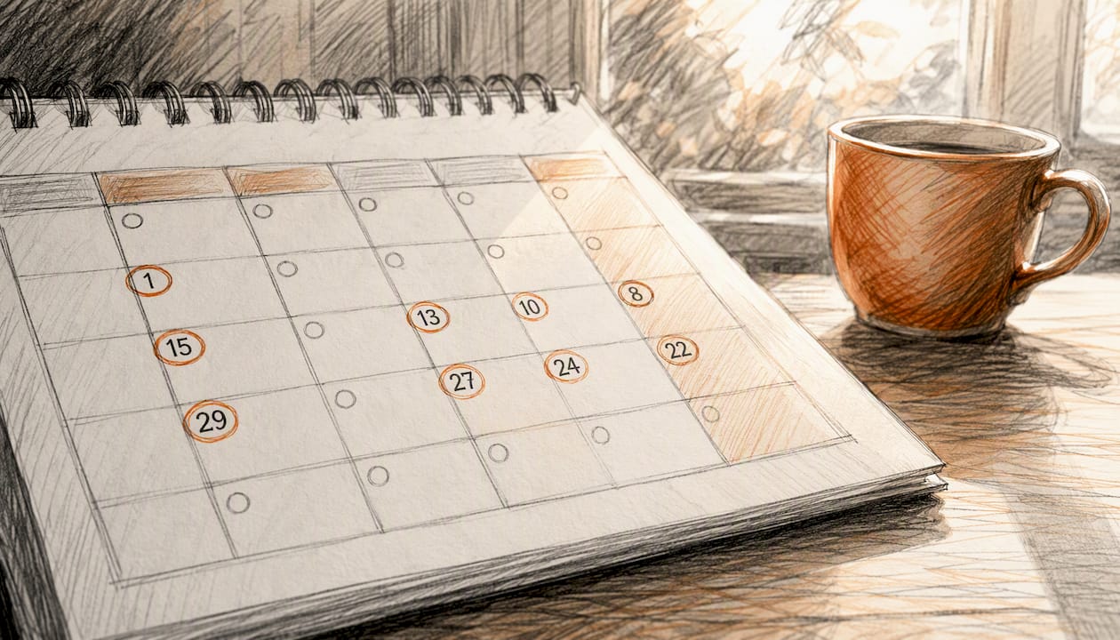 Calendar showing biweekly mortgage payment dates