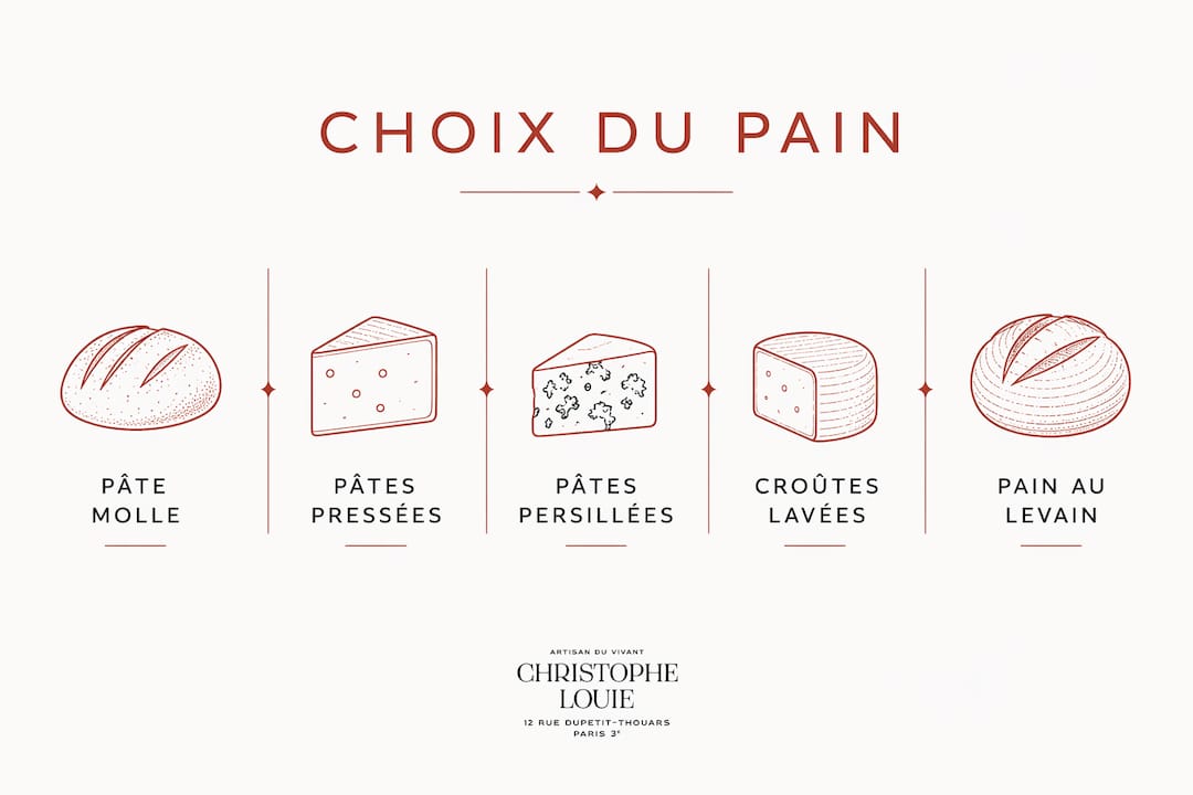 Guide visuel pour associer les différents types de pain aux familles de fromage