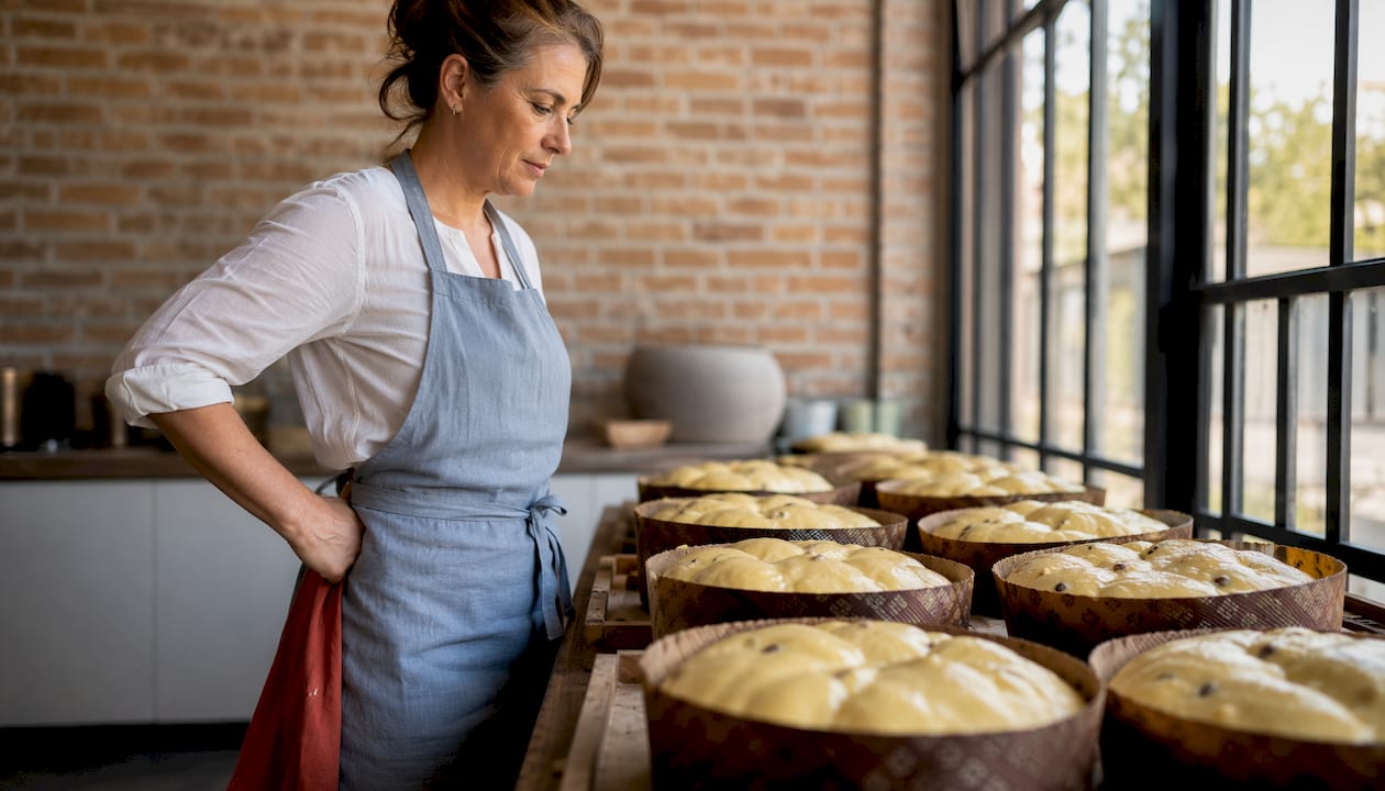 Vue plongeante sur des bacs de fermentation chez un boulanger artisanal