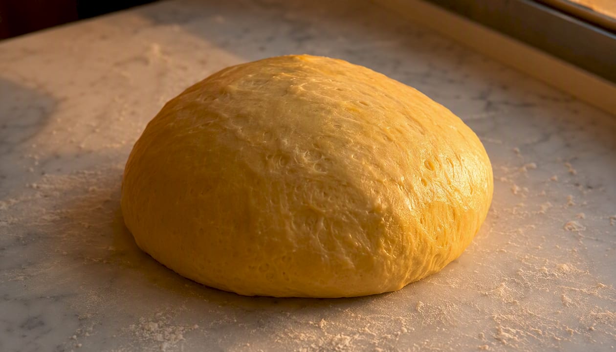 Zoom sur la texture moelleuse et la brillance de la pâte à panettone