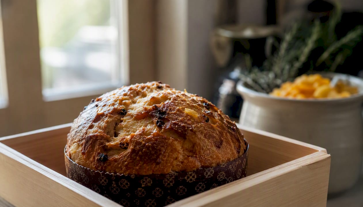 Panettone à la mie aérienne, obtenu grâce à une fermentation au levain naturel