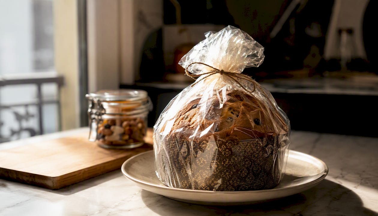 Panettone emballé, prêt à être conservé à température ambiante