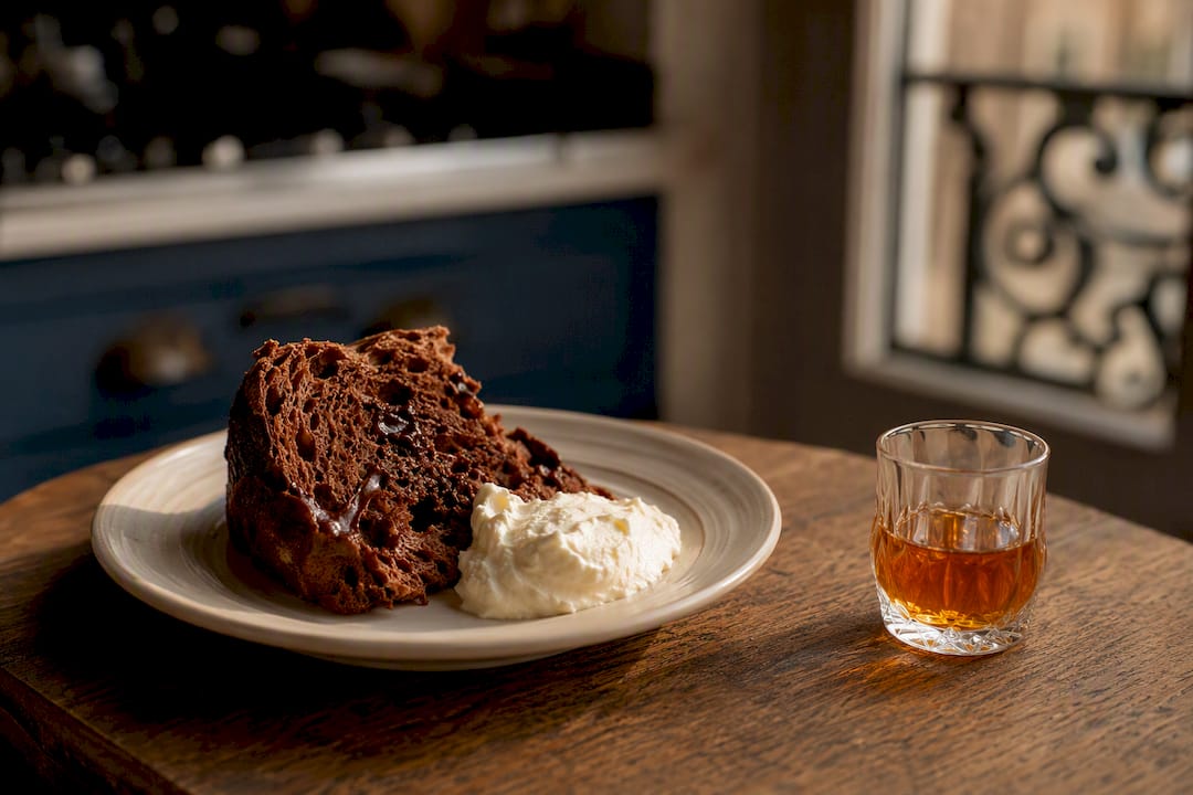 Panettone chocolat Gianduja accompagné de mascarpone et liqueur