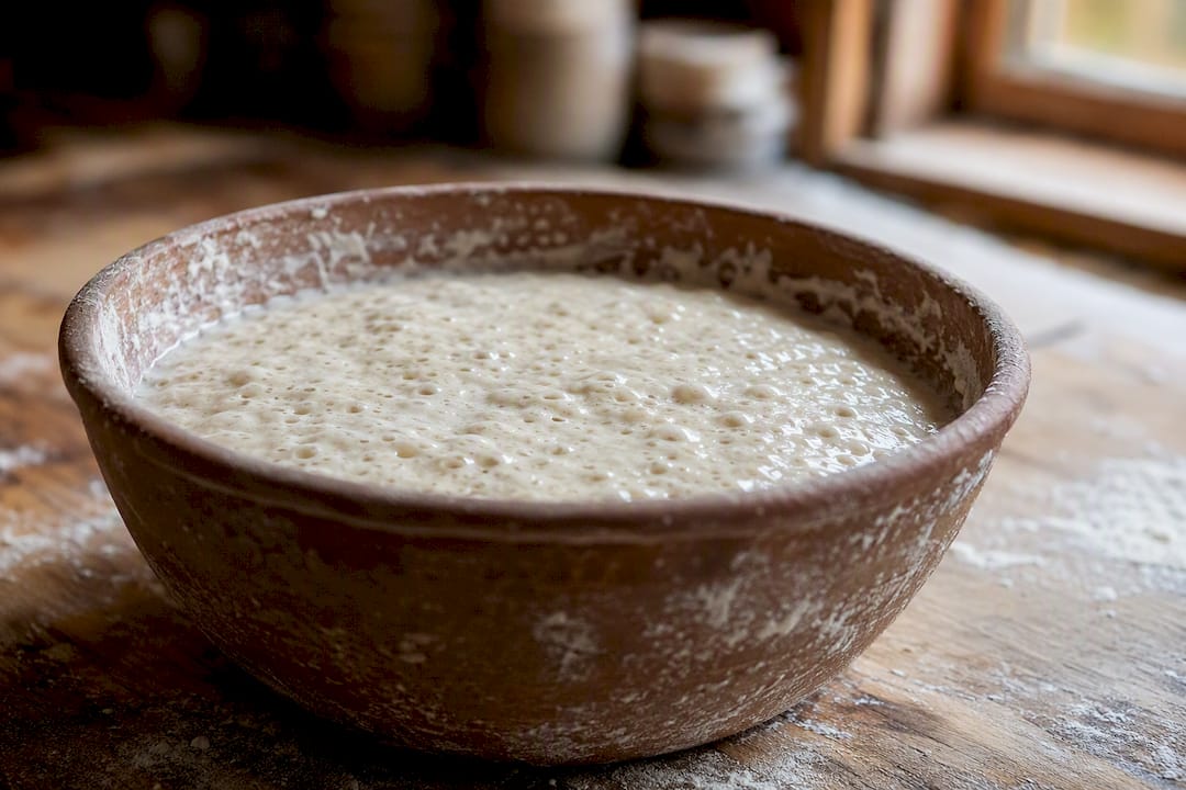 Gros plan sur un levain hydraté pour pâte au levain
