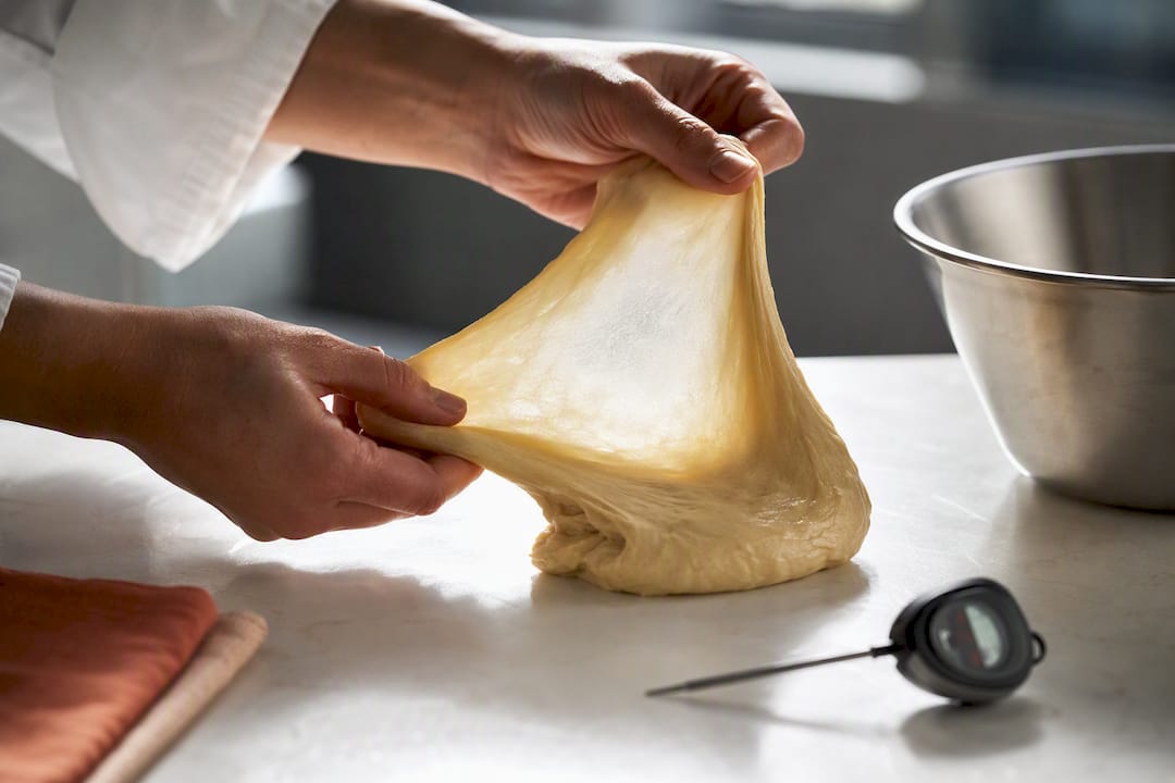 Mains qui vérifient la formation du voile de gluten