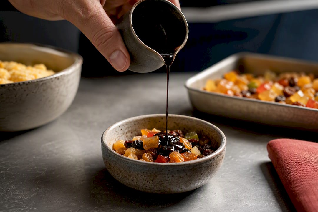 Trait de vinaigre balsamique en pâtisserie