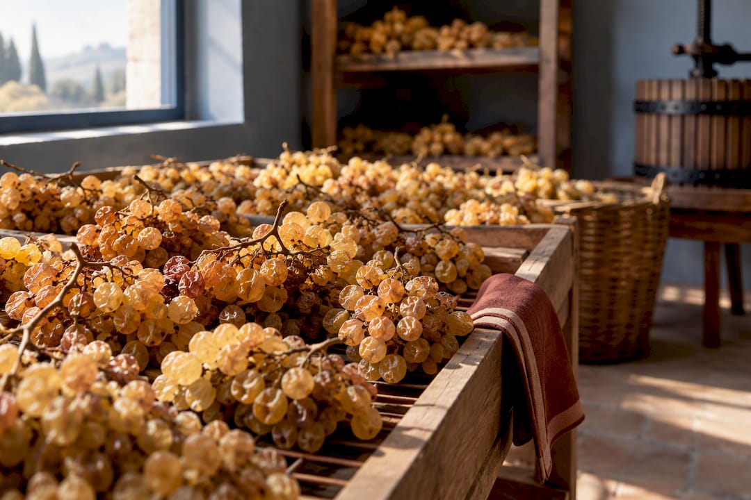 Raisins en train de sécher sur des claies toscanes