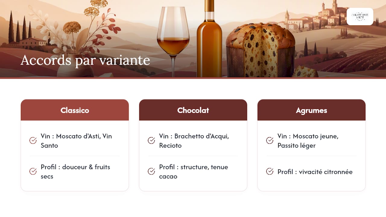 Suggestions d'accords de vins pour trois variantes de panettone