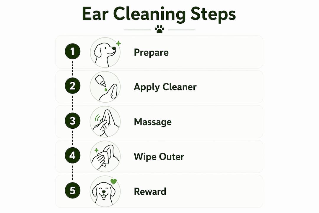 Infographic outlining dog ear cleaning steps